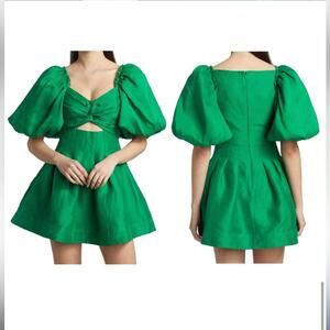 AJE. Dusk Knot Puff Sleeve Mini Dress Emerald Green Size US 2 AU 6